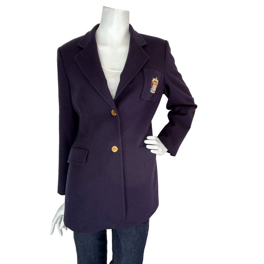 Women Aaron's Intl Custom Tailor  Cashmere Jacket Blazer Hong Kong Blue M EUC - Picture 9 of 9